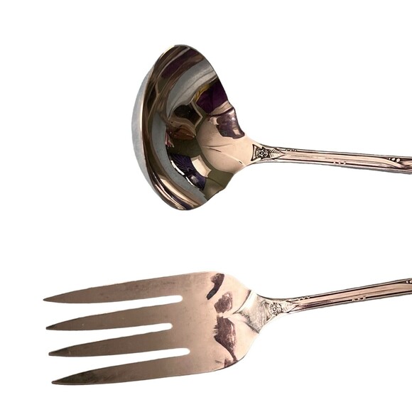 Heirloom Plate Chateau Serving Set Ladle Serving Fork  Storage Pouch Oneida - Picture 4 of 7